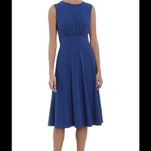 London Times "True Blue" Eyelet Textured Midi Dress 12